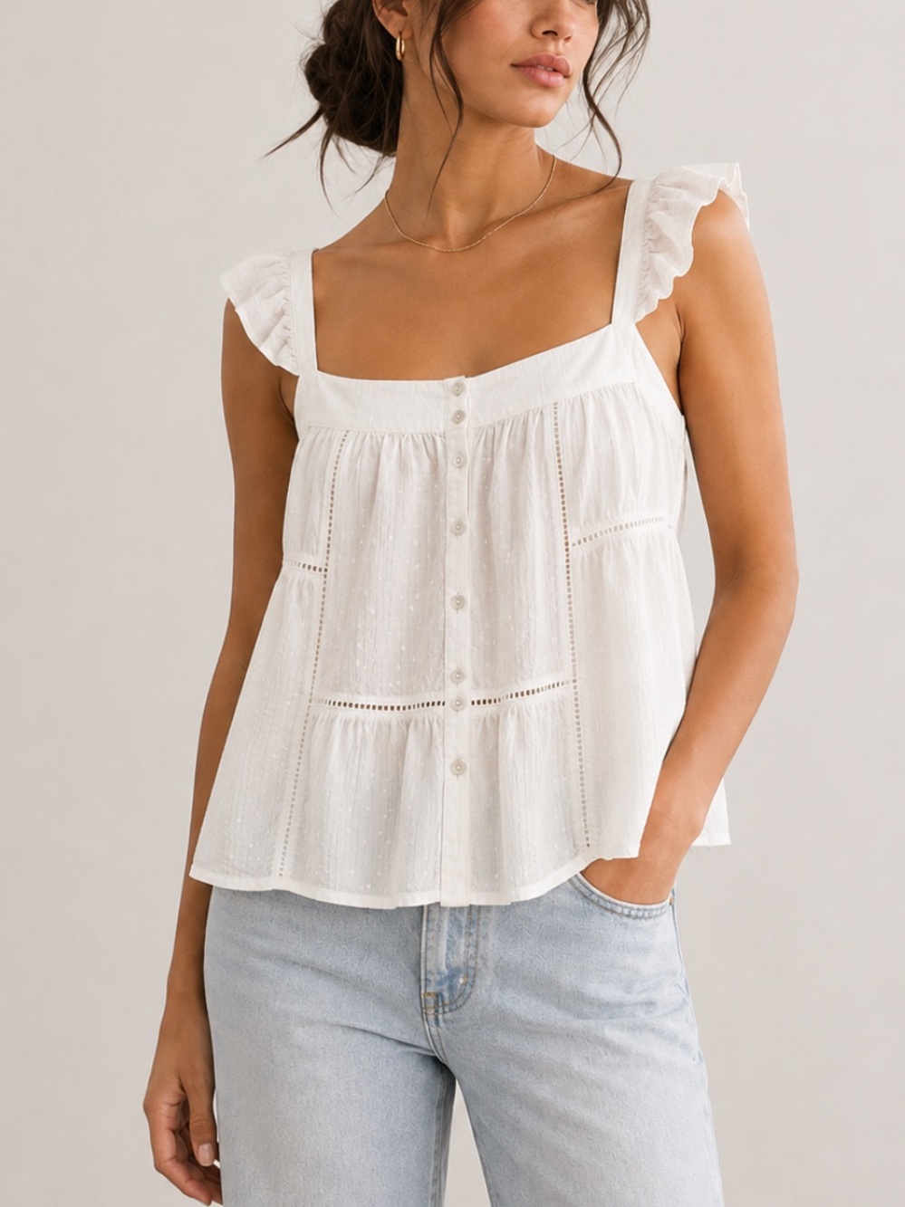 Joie Blouse Romantic Cottagecore Swiss Dot Ruffle White Women’s Small